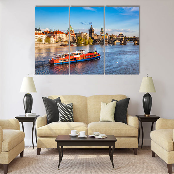 Prague, Czech Republic skyline with historic Charles Bridge Multi Panel Canvas Wall Art