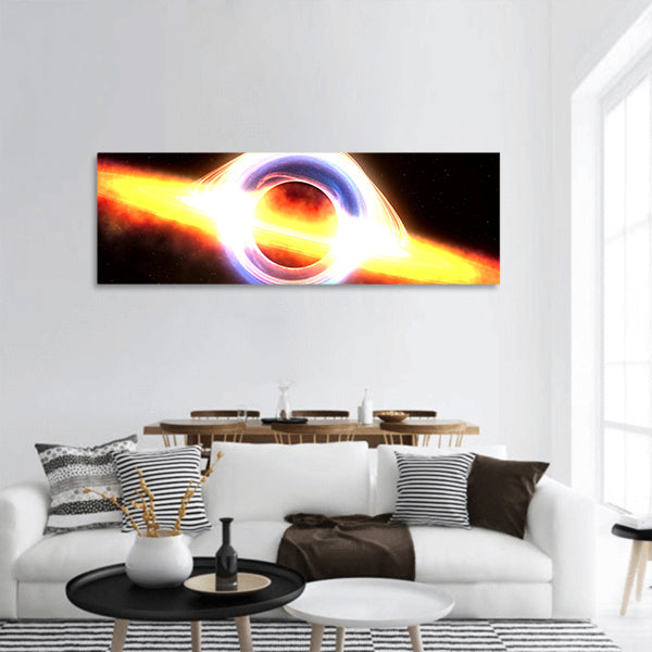 Black hole attracting space panoramic canvas wall art