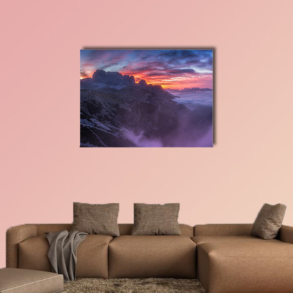Beautiful sunrise on the Dolomites multi panel canvas wall art