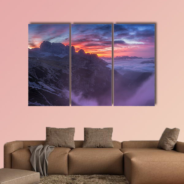 Beautiful sunrise on the Dolomites multi panel canvas wall art