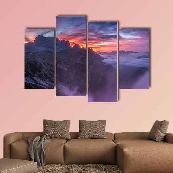 Beautiful sunrise on the Dolomites multi panel canvas wall art