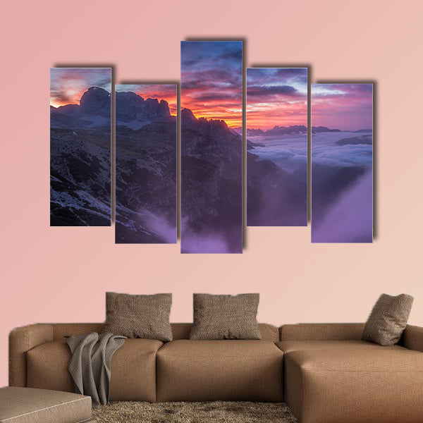 Beautiful sunrise on the Dolomites multi panel canvas wall art