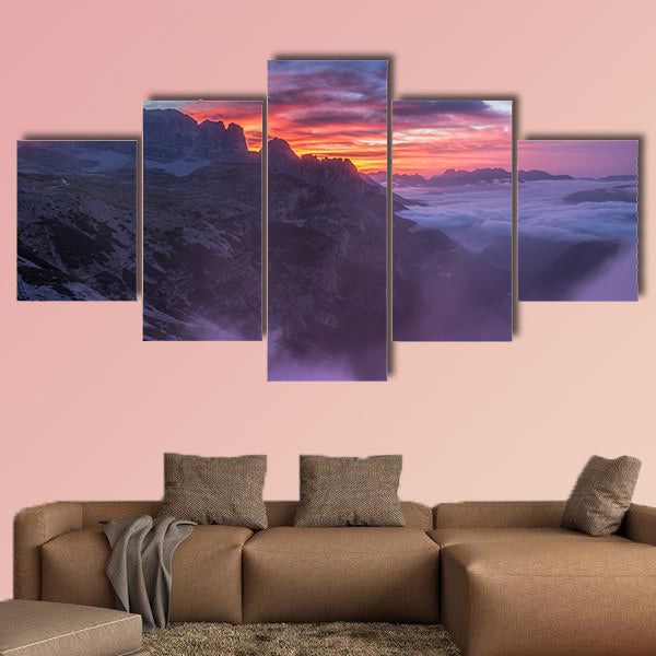 Beautiful sunrise on the Dolomites multi panel canvas wall art