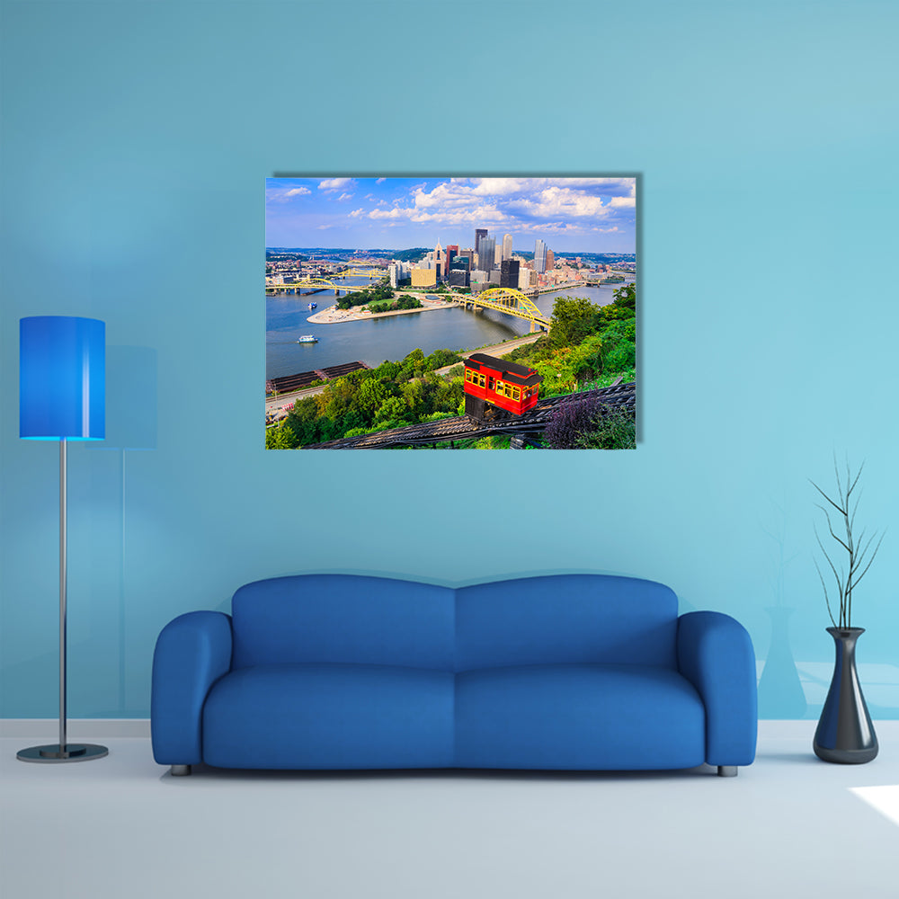 Pittsburgh, Pennsylvania, USA downtown skyline and incline multi panel canvas wall art