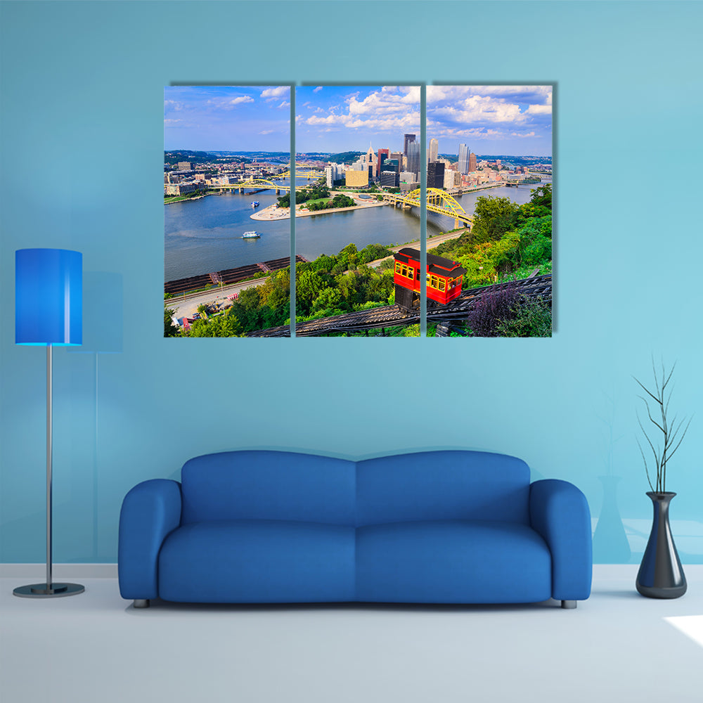 Pittsburgh, Pennsylvania, USA downtown skyline and incline multi panel canvas wall art