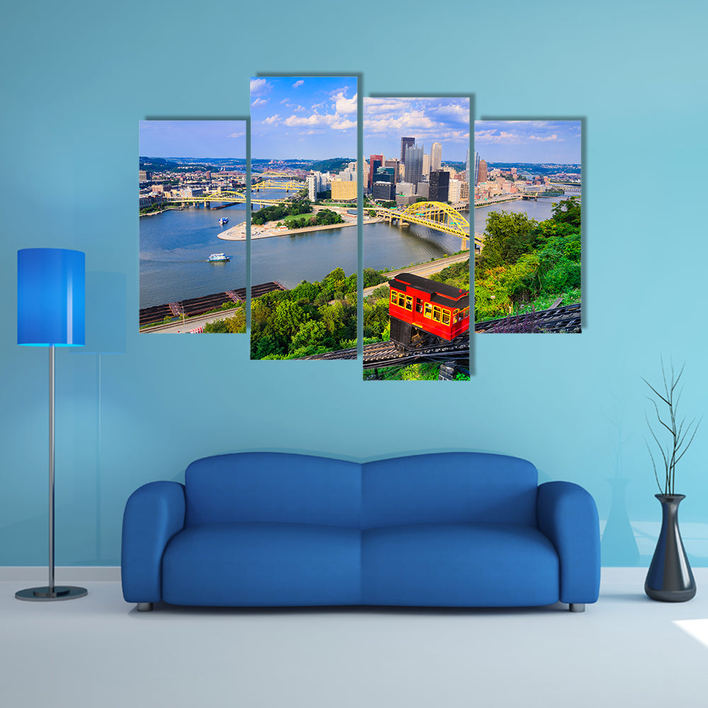 Pittsburgh, Pennsylvania, USA downtown skyline and incline multi panel canvas wall art