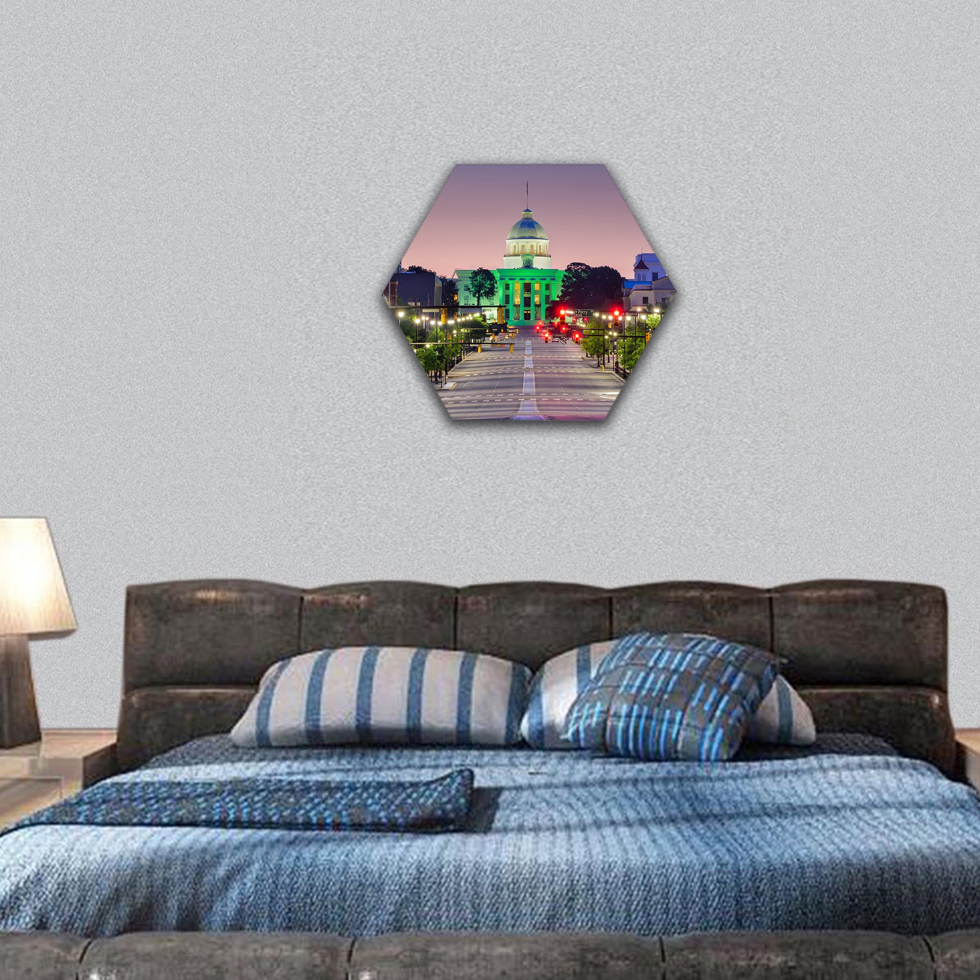 USA with the State Capitol, Alabama hexagonal canvas wall art
