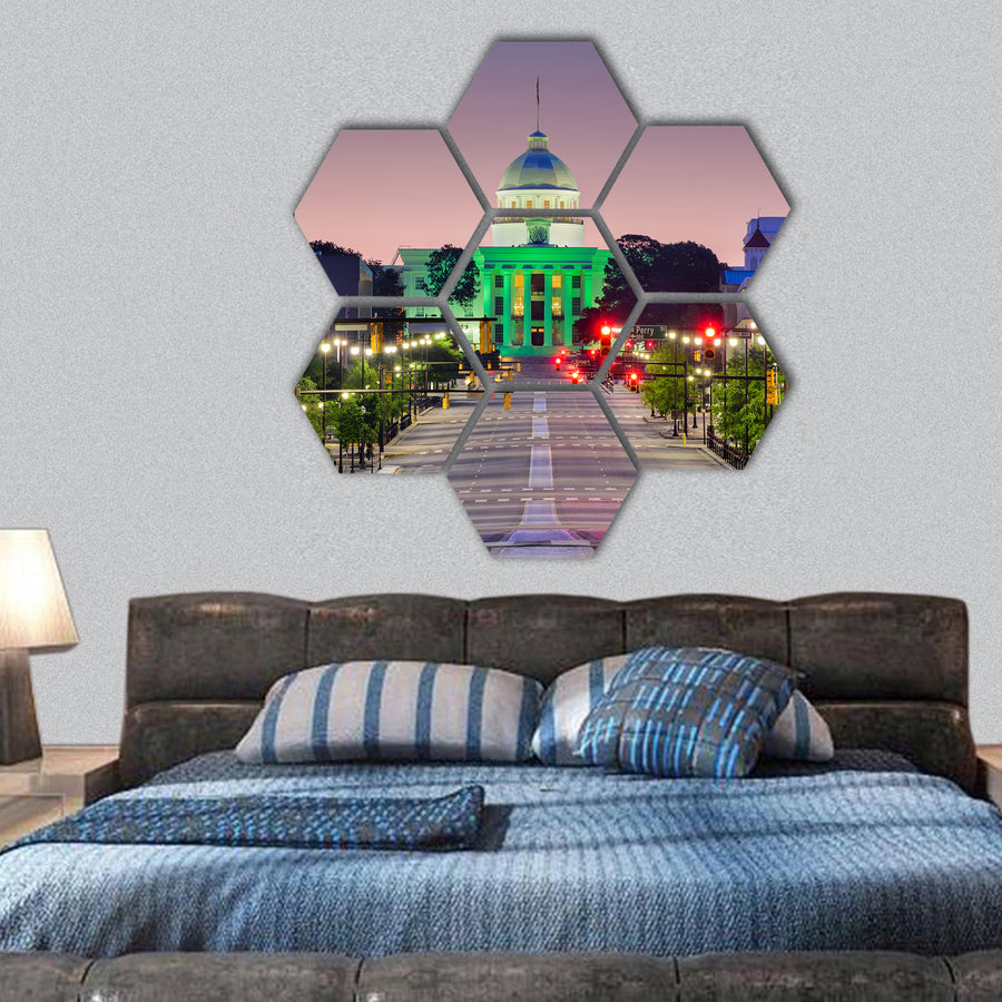 USA with the State Capitol, Alabama hexagonal canvas wall art