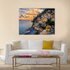 Sunset over Positano near Sorrento at Amalfi Coast in Italy Multi Panel Canvas Wall Art