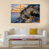 Sunset over Positano near Sorrento at Amalfi Coast in Italy Multi Panel Canvas Wall Art