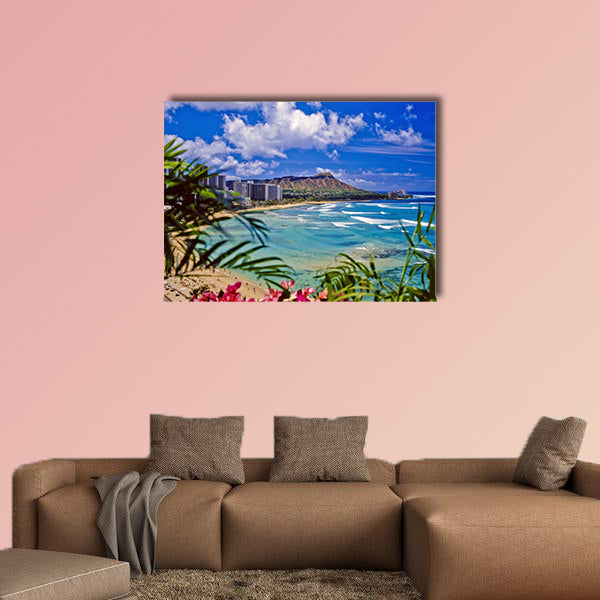 Waikiki beach and diamond head Multi panel canvas wall art