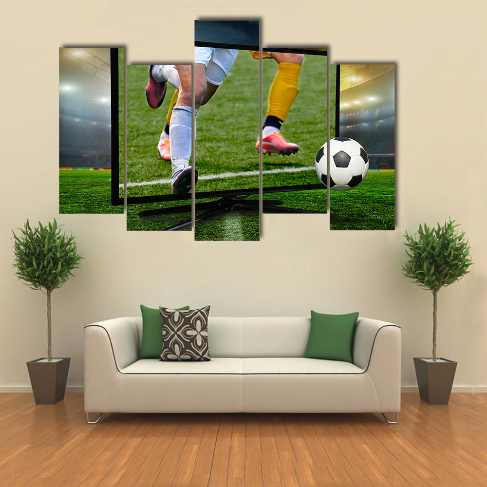 Watching smart tv translation of football game Multi panel canvas wall art