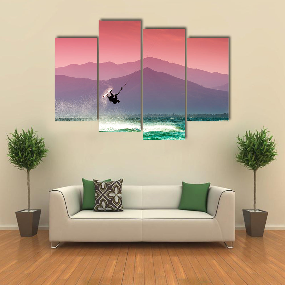 Kite surfers at Skinias beach in Greece Multi panel canvas wall art