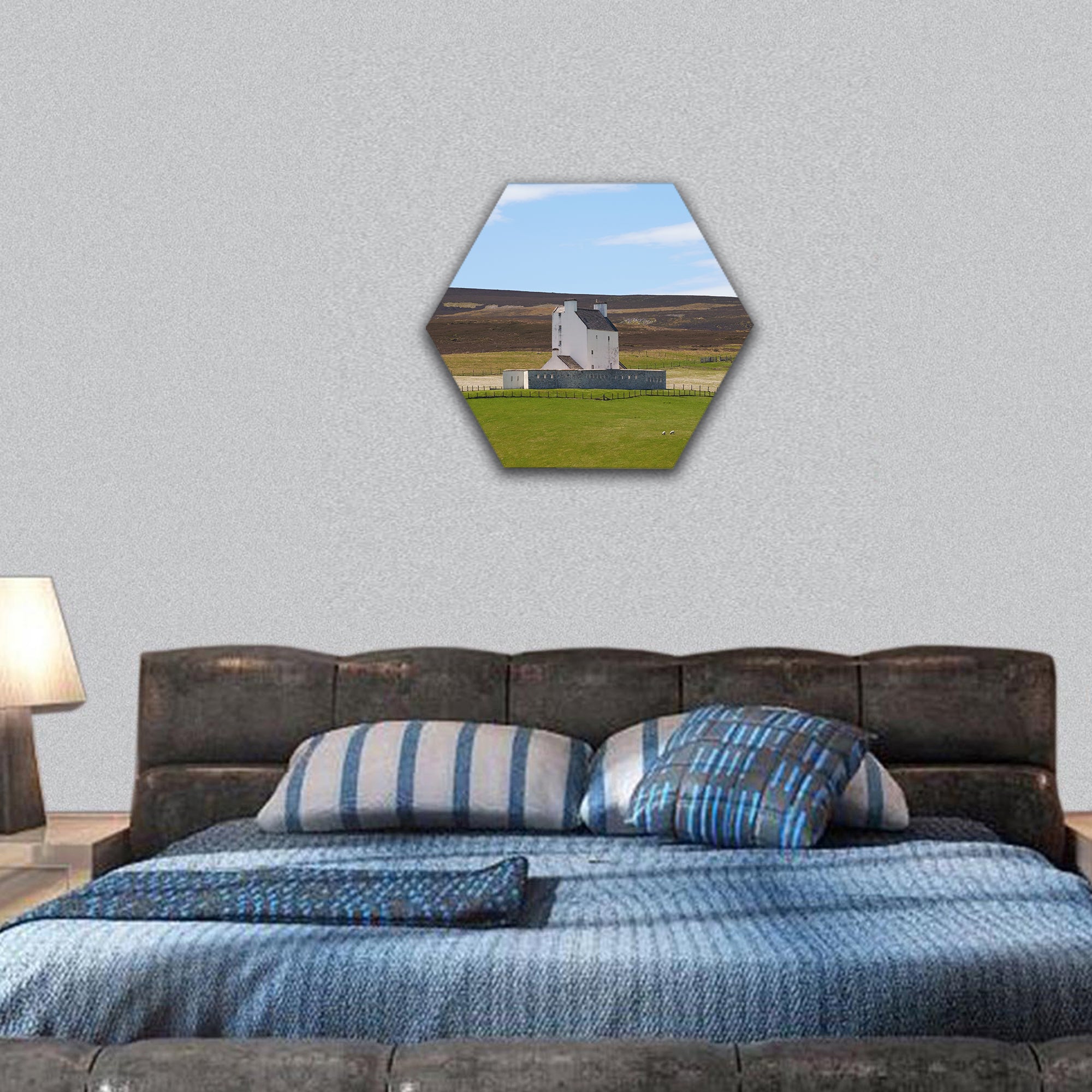 Corgarth Castle near the Scottish Highlands hexagonal canvas wall art