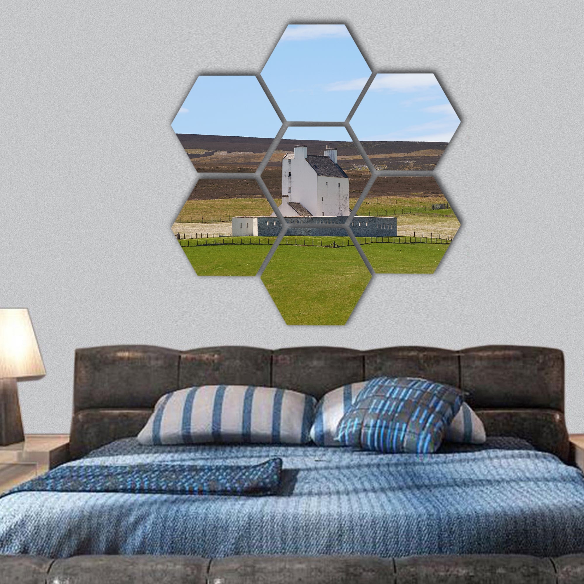 Corgarth Castle near the Scottish Highlands hexagonal canvas wall art