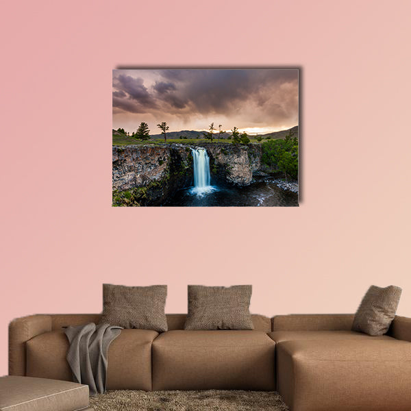 Landscape with a view of the waterfall in the Mongolia, multi panel canvas wall art