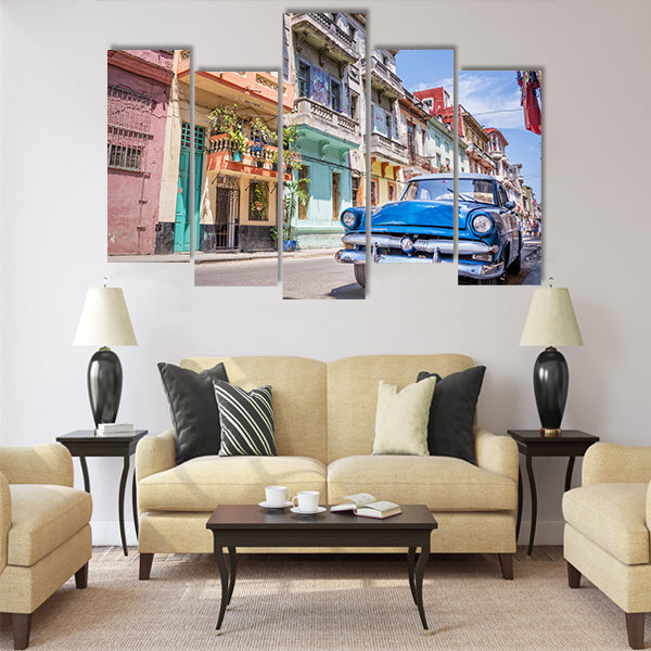 Vintage classic american car in Havana, Cuba Multi panel canvas wall art