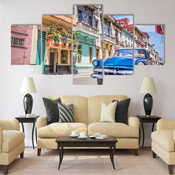Vintage classic american car in Havana, Cuba Multi panel canvas wall art