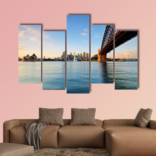 Sydney skyline during sunrise in Sydney, Australia multi panel canvas wall art