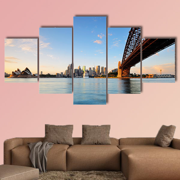 Sydney skyline during sunrise in Sydney, Australia multi panel canvas wall art