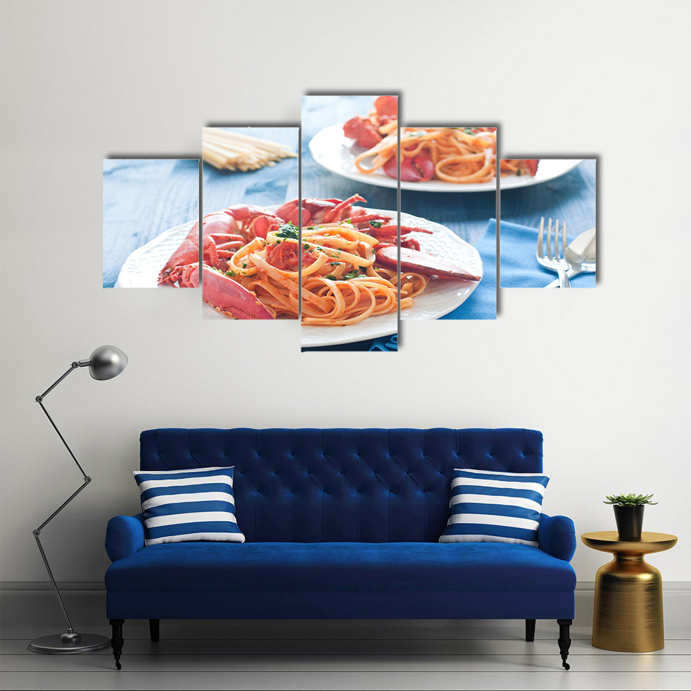Delicious cooked Italian pasta with a sauce of lobster Multi panel canvas wall art