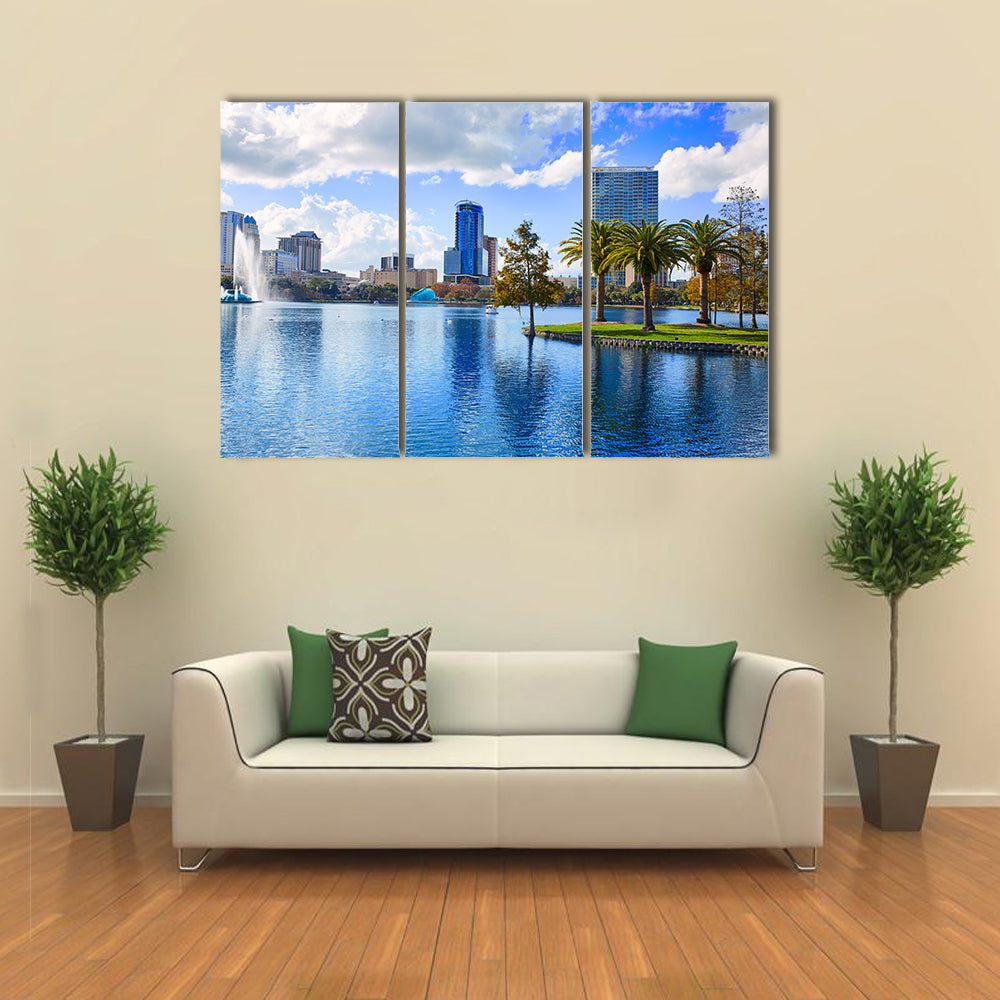 Orlando skyline lake in Florida USA with palm trees Multi panel canvas wall art