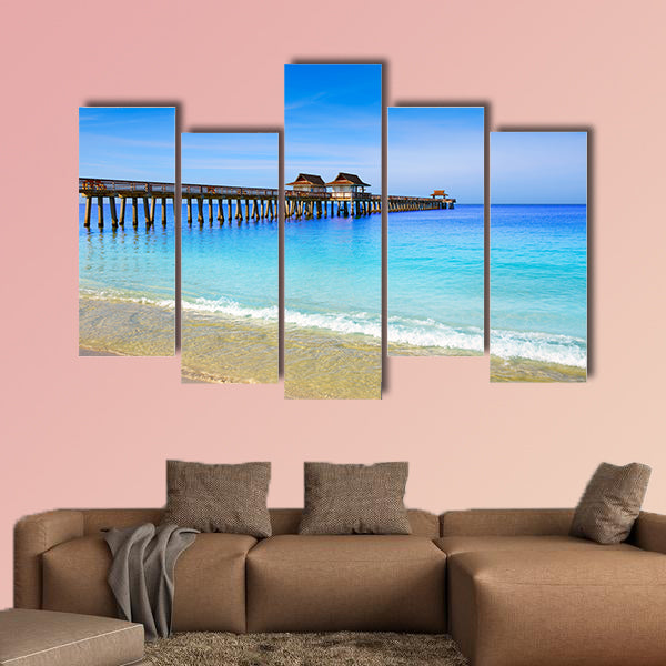 Naples Pier and beach in Florida, USA sunny day multi panel canvas wall art
