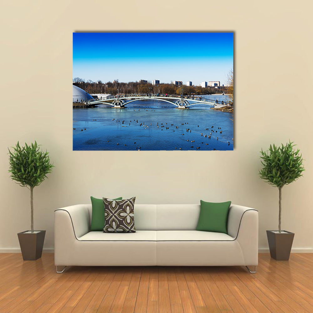 Arc bridge in Moscow public park Tsaritsyno background multi panel canvas wall art