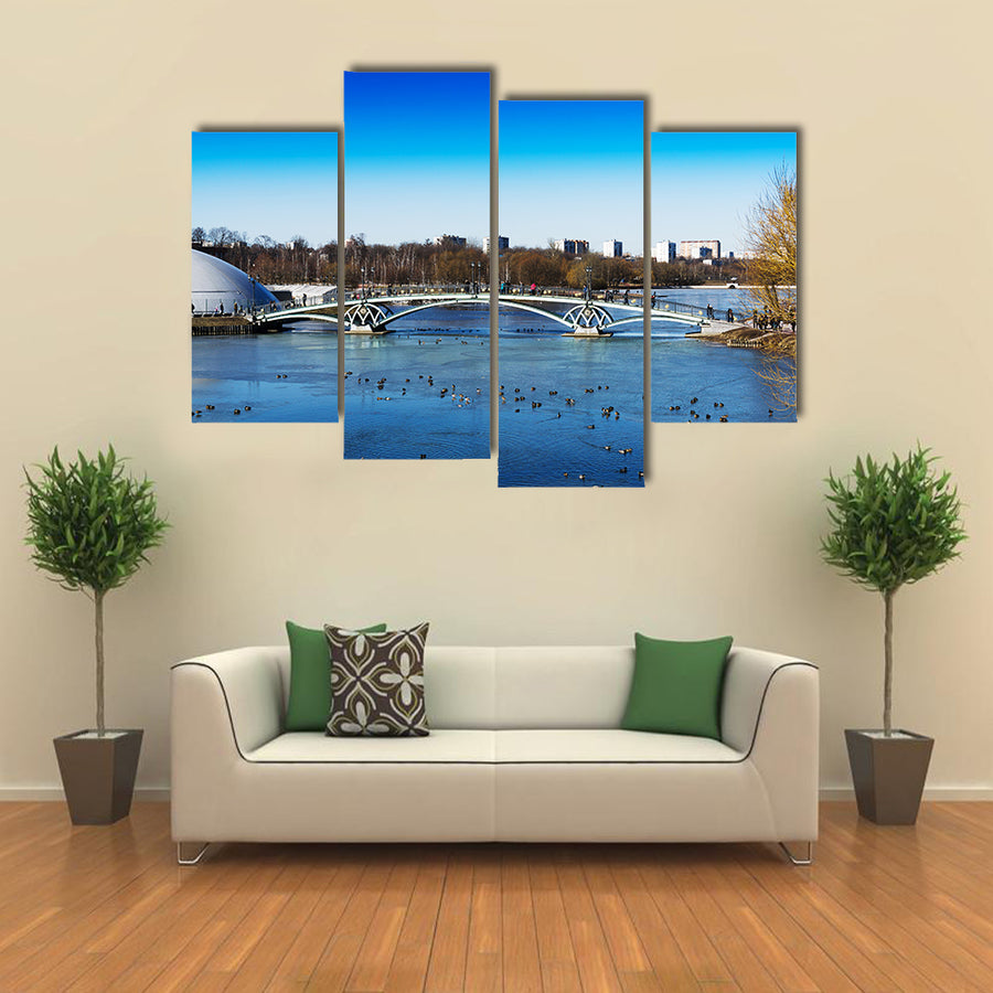Arc bridge in Moscow public park Tsaritsyno background multi panel canvas wall art