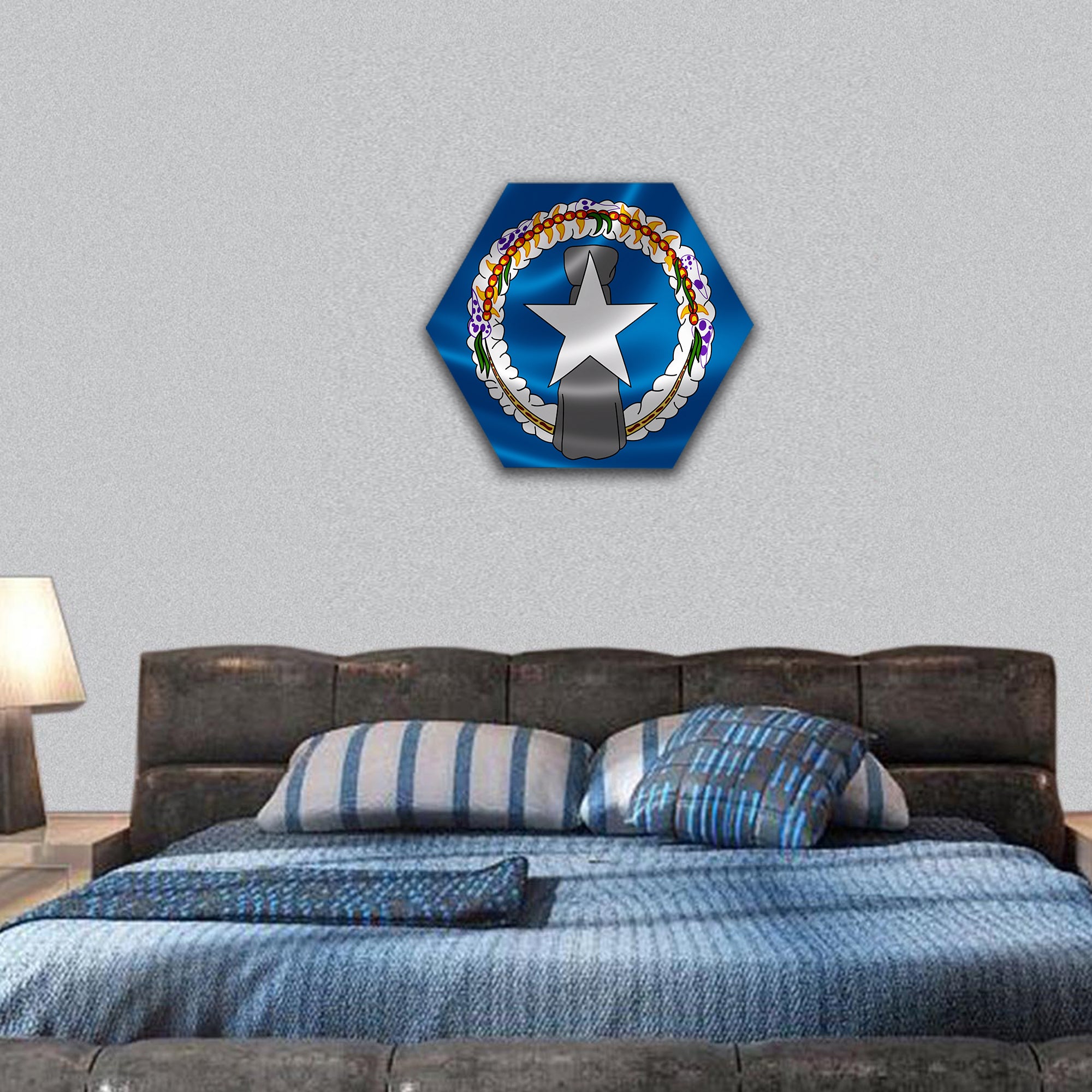 satin-textured flag of Northern Mariana Islands hexagonal canvas wall art