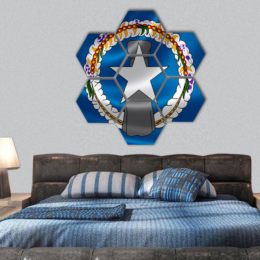 satin-textured flag of Northern Mariana Islands hexagonal canvas wall art