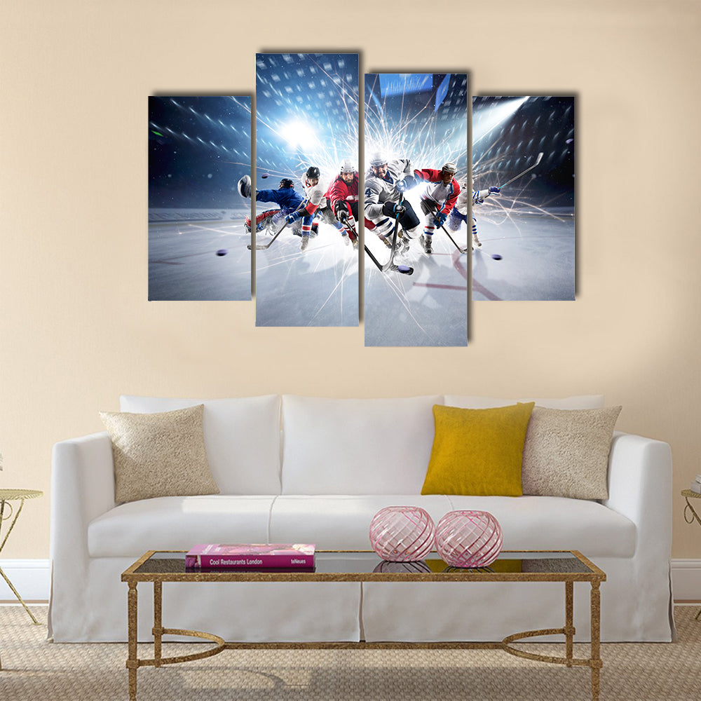 Collage of professional hockey players in action Multi panel canvas wall art