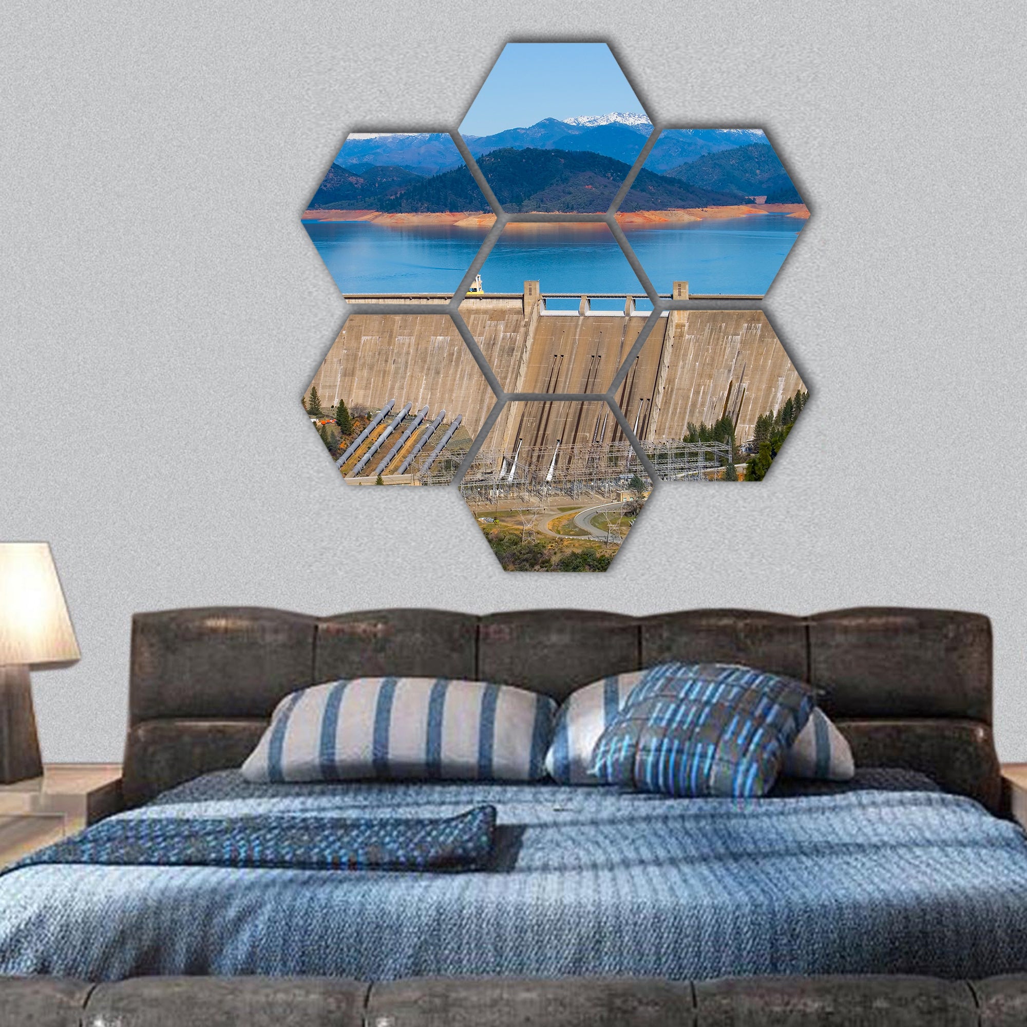 Shasta Dam hexagonal canvas wall art