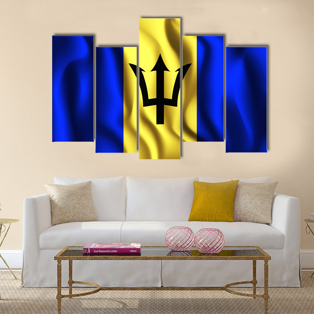 Flag of Barbados Rectangular Shape Icon with Wavy Effect Multi panel canvas wall art
