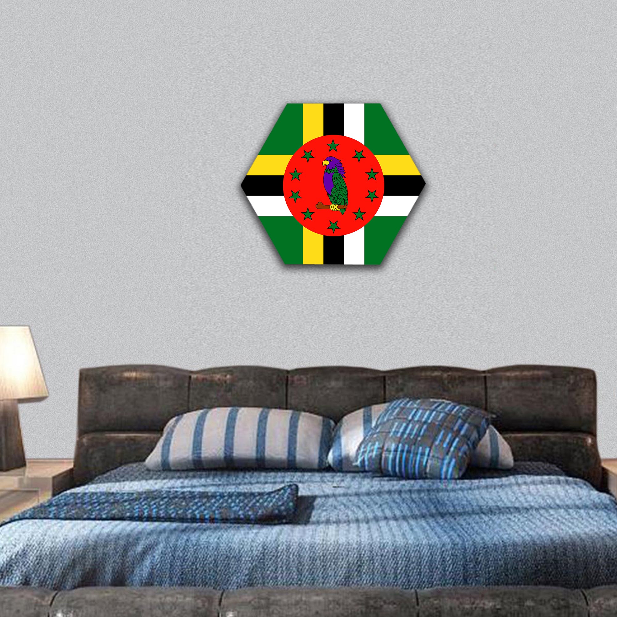 Flat Dominica flag vector background hexagonal canvas wall art