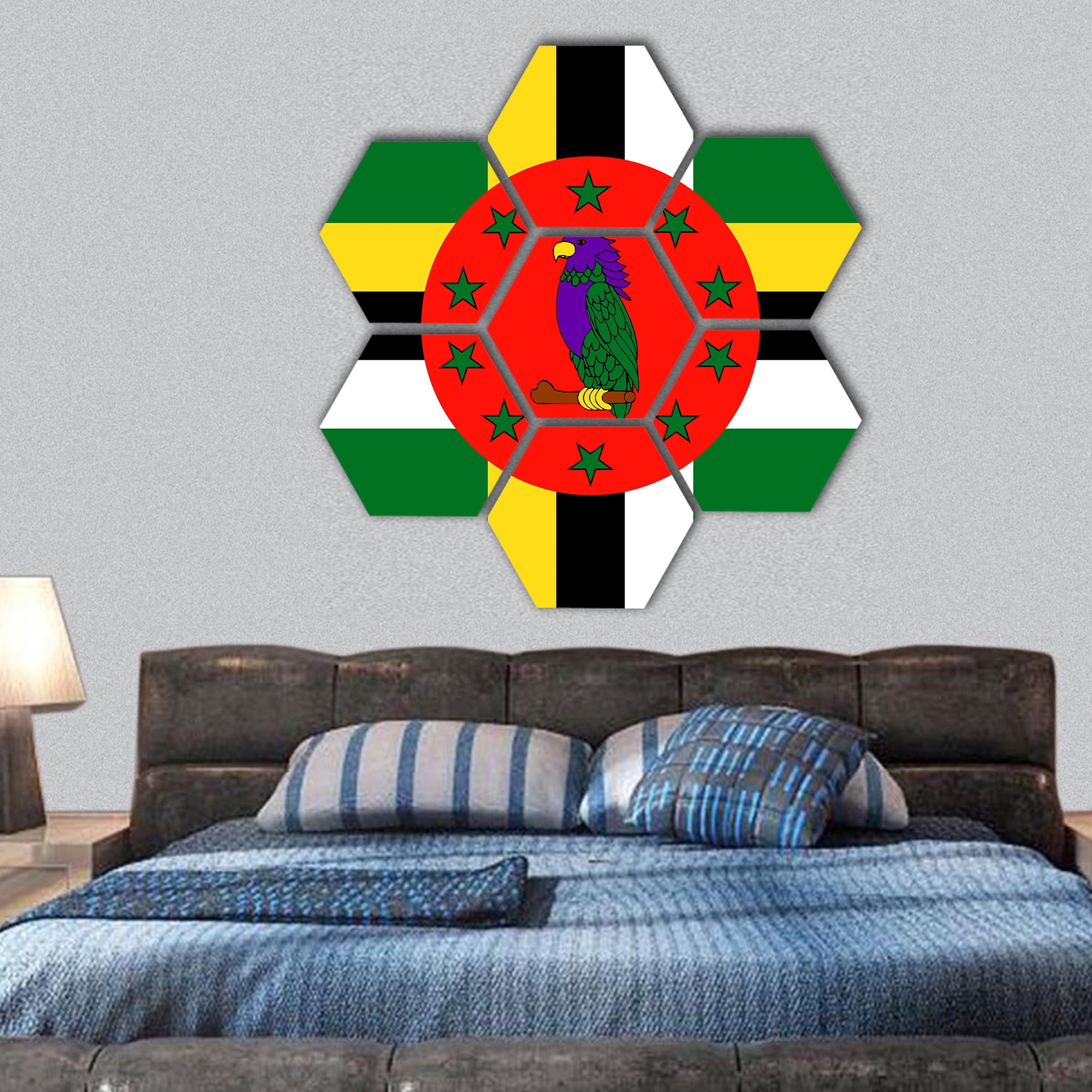 Flat Dominica flag vector background hexagonal canvas wall art