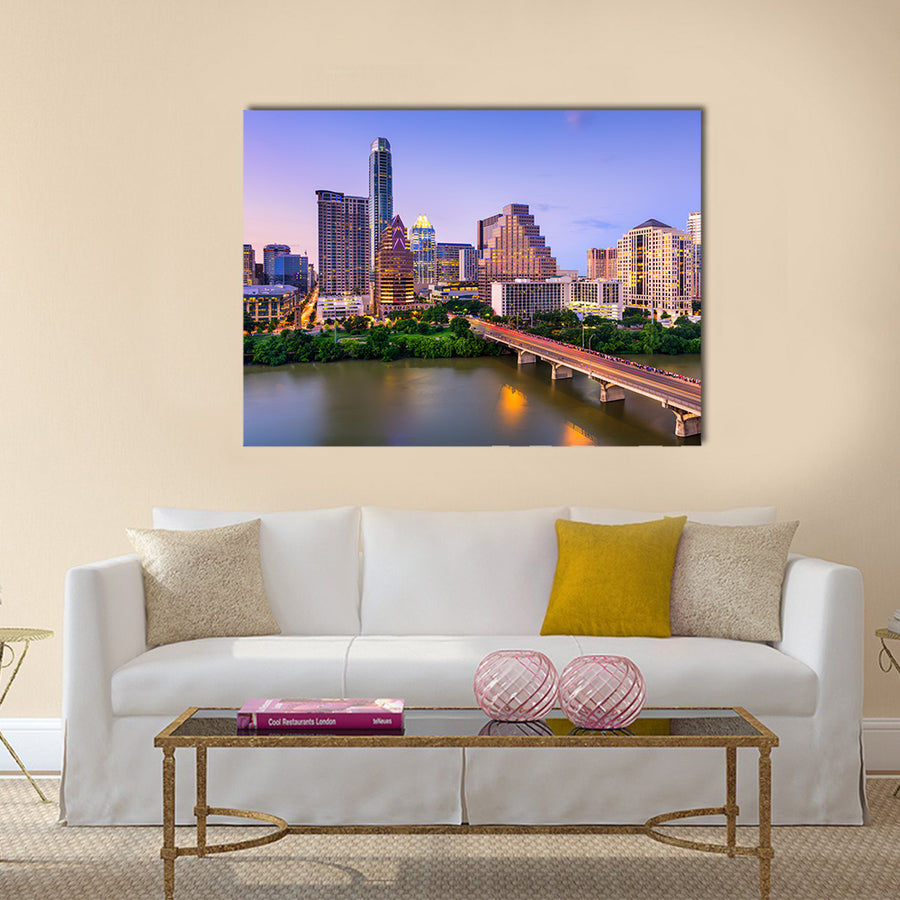 The beauty of the Colorado river downtown the skyline in Texas, USA, Multi Panel Canvas Wall Art