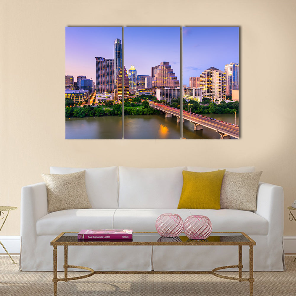 The beauty of the Colorado river downtown the skyline in Texas, USA, Multi Panel Canvas Wall Art