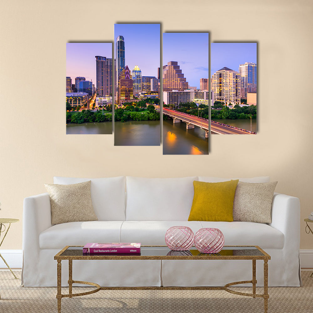 The beauty of the Colorado river downtown the skyline in Texas, USA, Multi Panel Canvas Wall Art