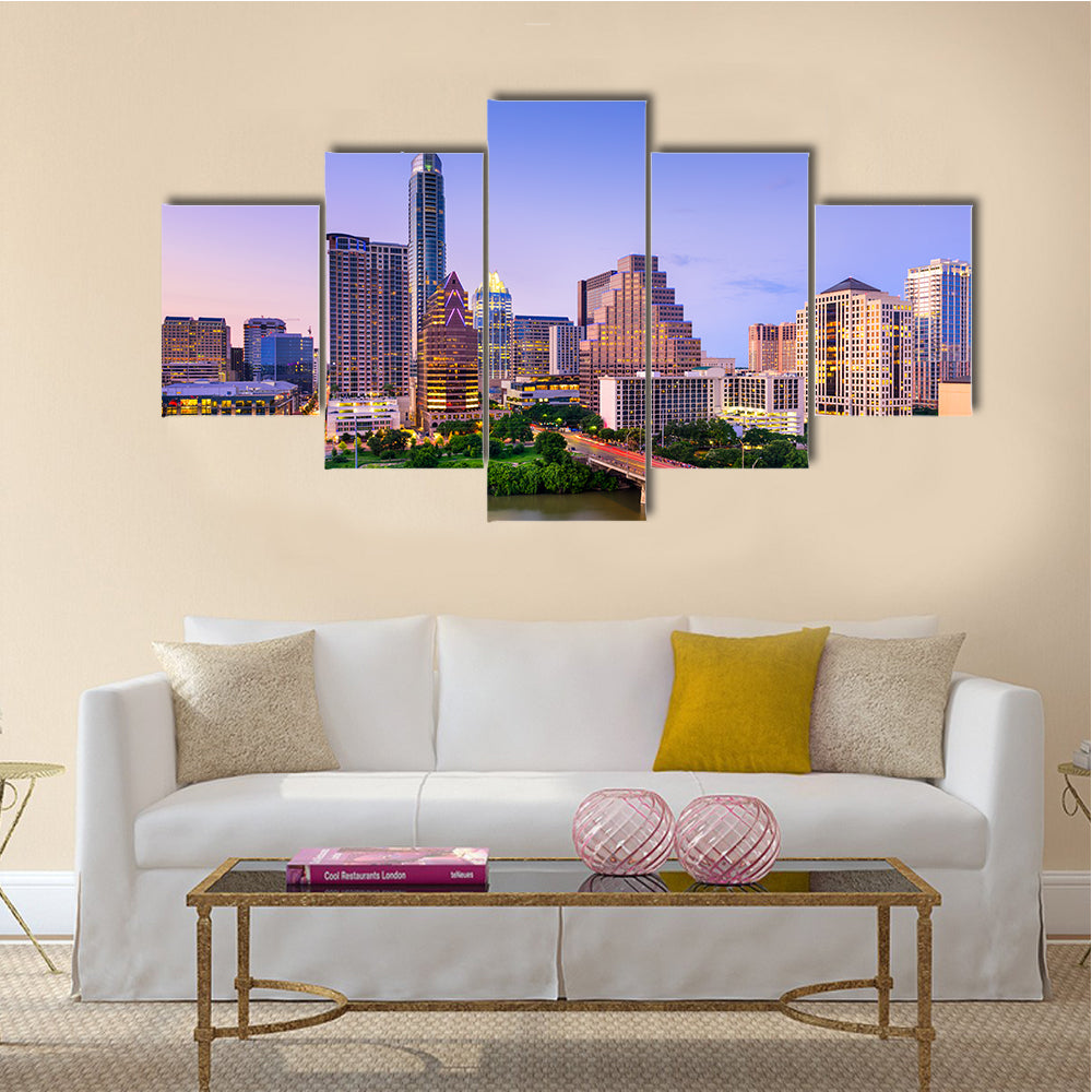 The beauty of the Colorado river downtown the skyline in Texas, USA, Multi Panel Canvas Wall Art