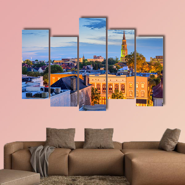 Charleston, South Carolina, USA town skyline multi panel canvas wall art