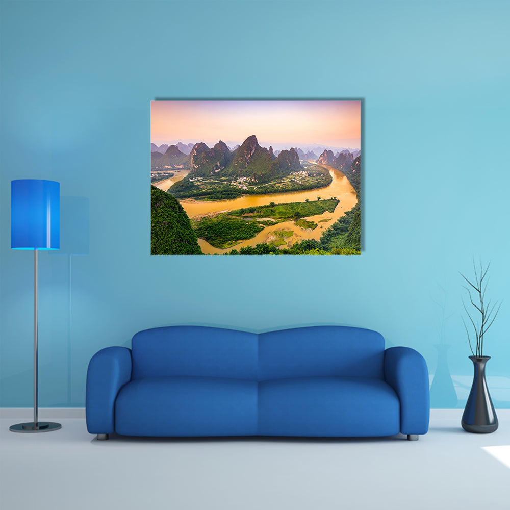 Karst Mountains of Xingping, Guilin, China multi panel canvas wall art
