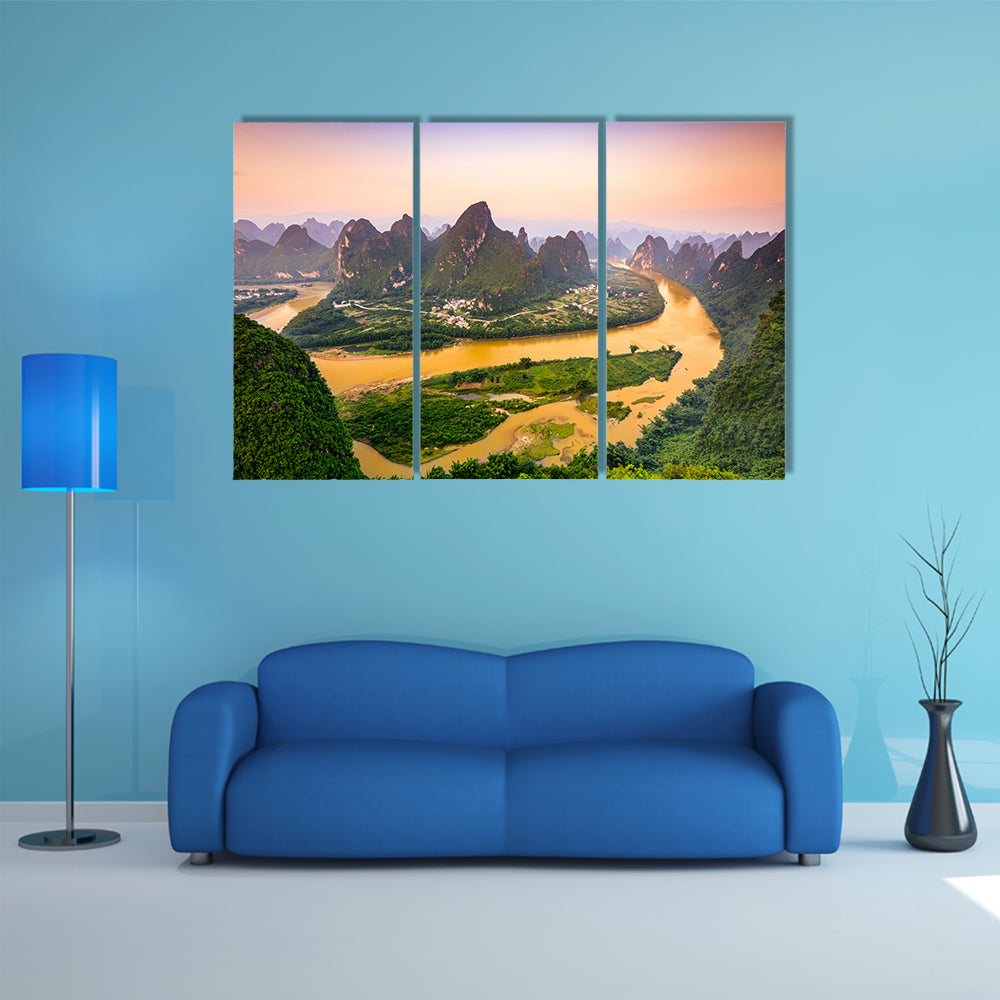 Karst Mountains of Xingping, Guilin, China multi panel canvas wall art
