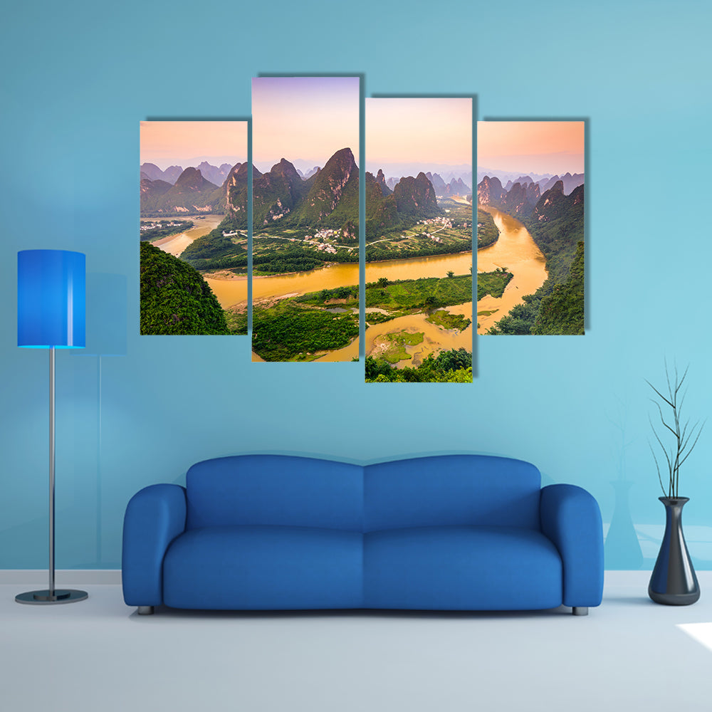 Karst Mountains of Xingping, Guilin, China multi panel canvas wall art