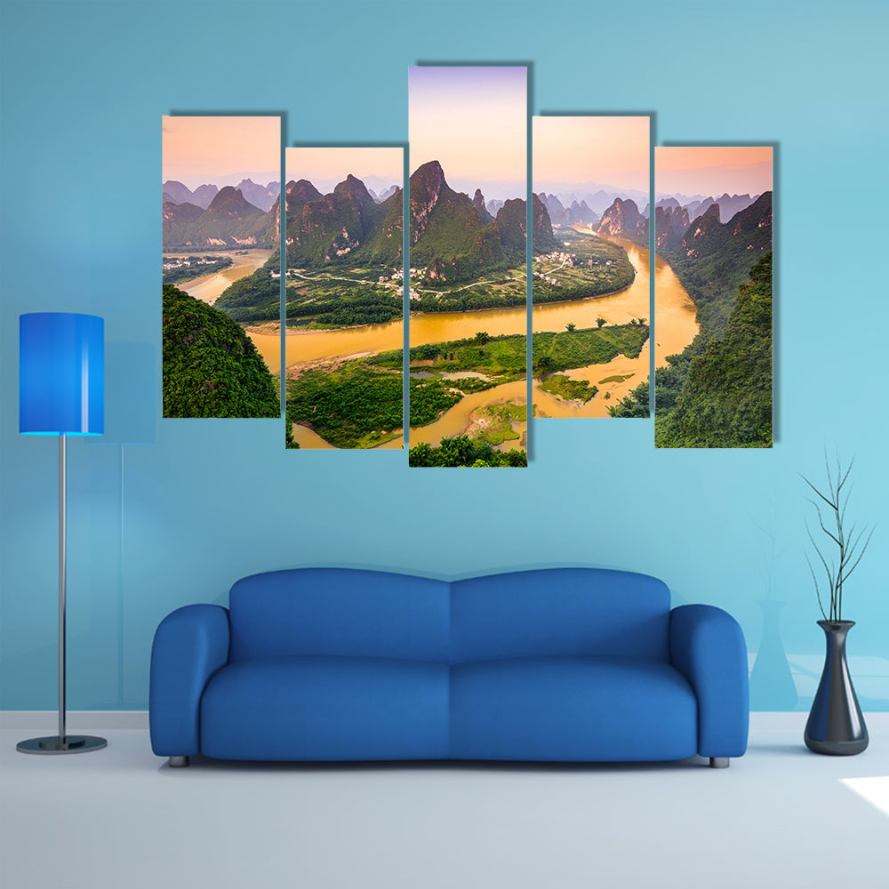 Karst Mountains of Xingping, Guilin, China multi panel canvas wall art