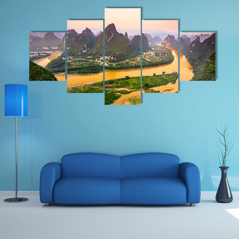 Karst Mountains of Xingping, Guilin, China multi panel canvas wall art