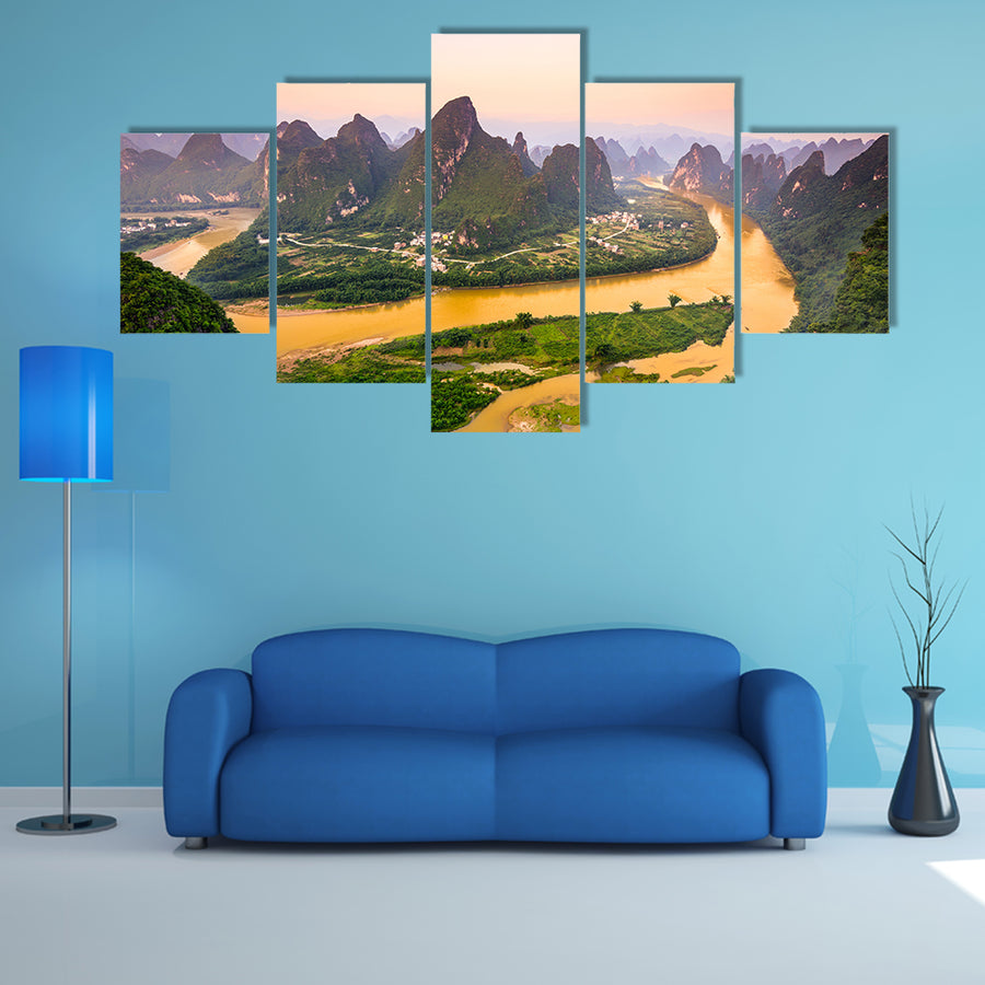 Karst Mountains of Xingping, Guilin, China multi panel canvas wall art