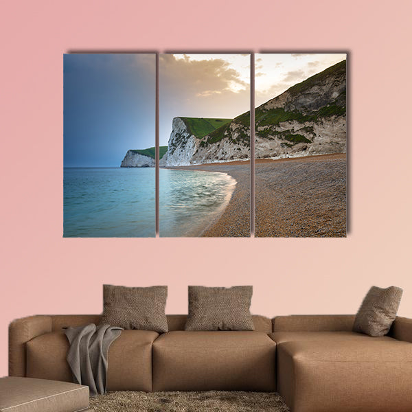 Beautiful beach on the Jurassic Coast of Dorset, UK Multi panel canvas wall art