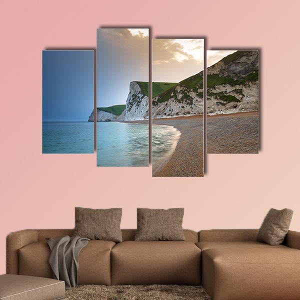 Beautiful beach on the Jurassic Coast of Dorset, UK Multi panel canvas wall art