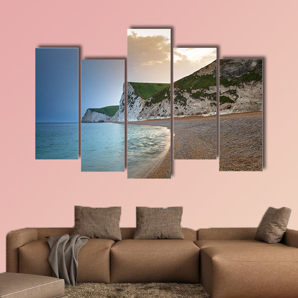 Beautiful beach on the Jurassic Coast of Dorset, UK Multi panel canvas wall art